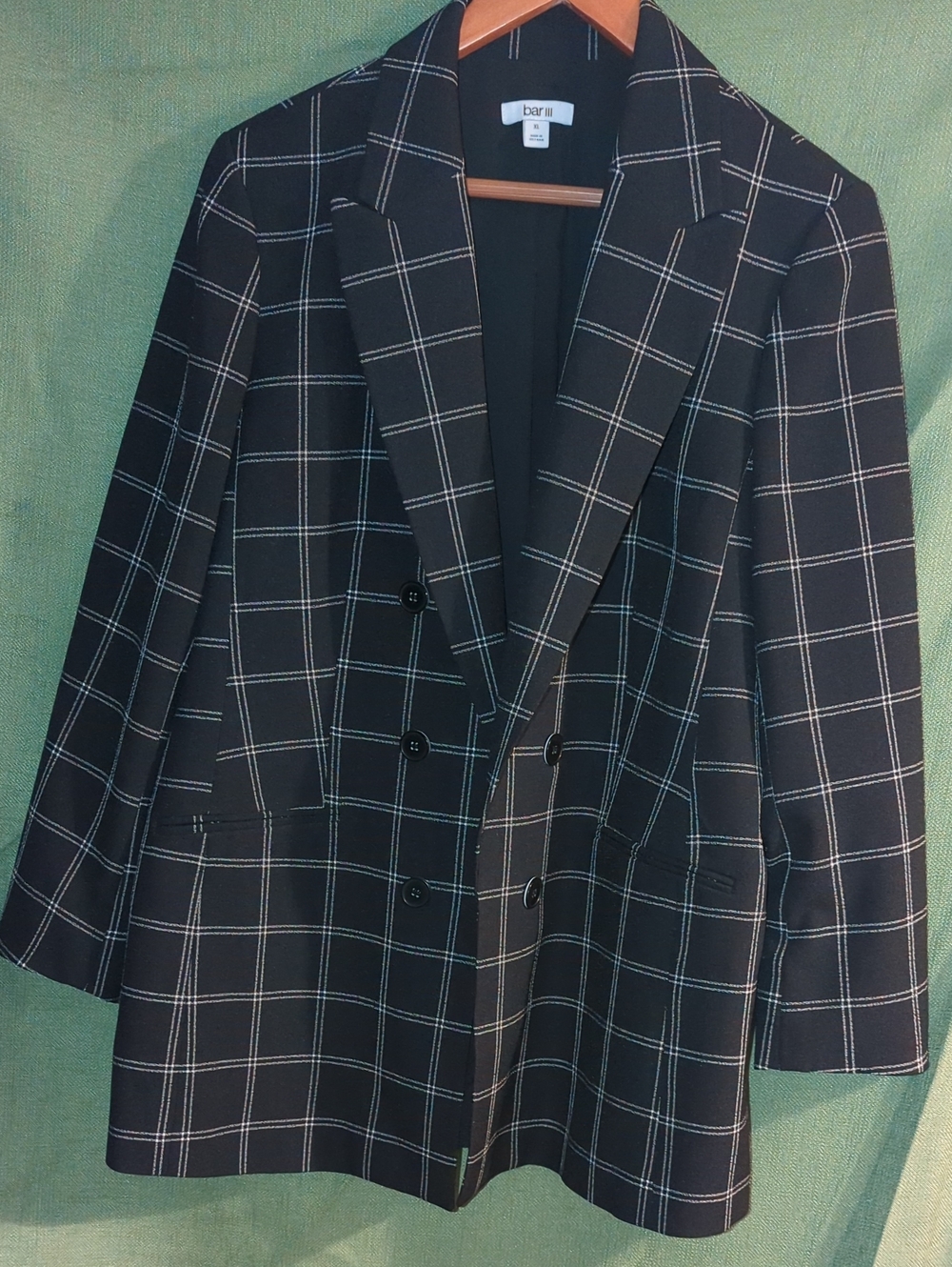 Bar III Black Windowpane Double-Breasted Sport Coat XL